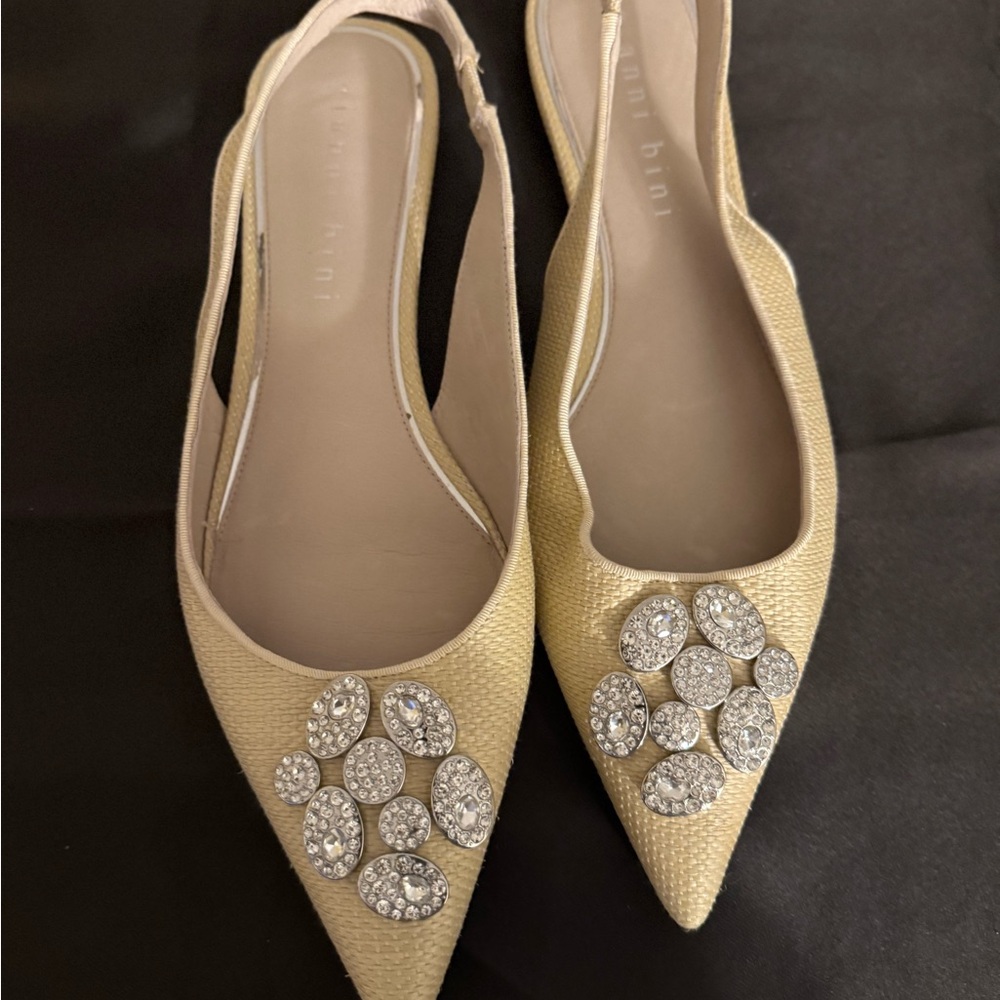 Emme Gold Embellished Pointed Slingback Flats